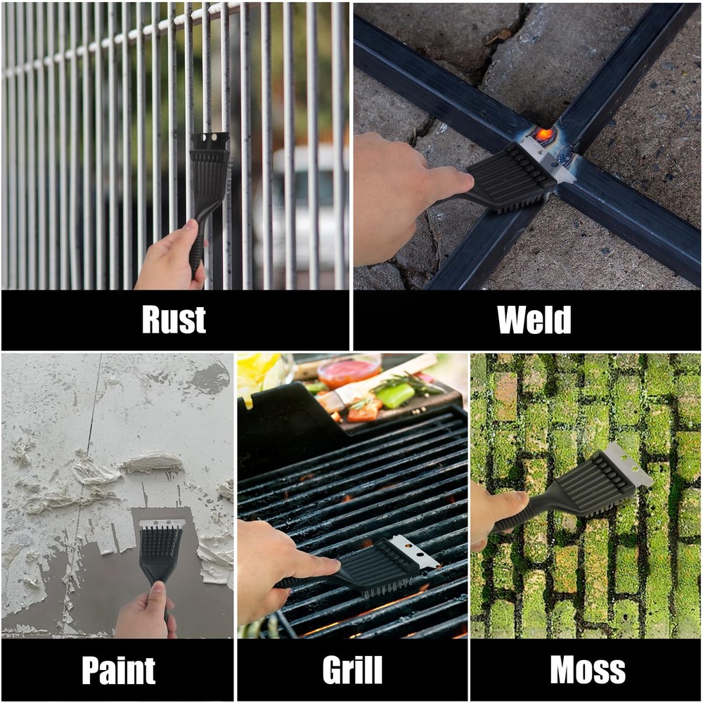 Wire Brush with Scraper for Paint Removal Rust 8 inch (2-Pack), Black