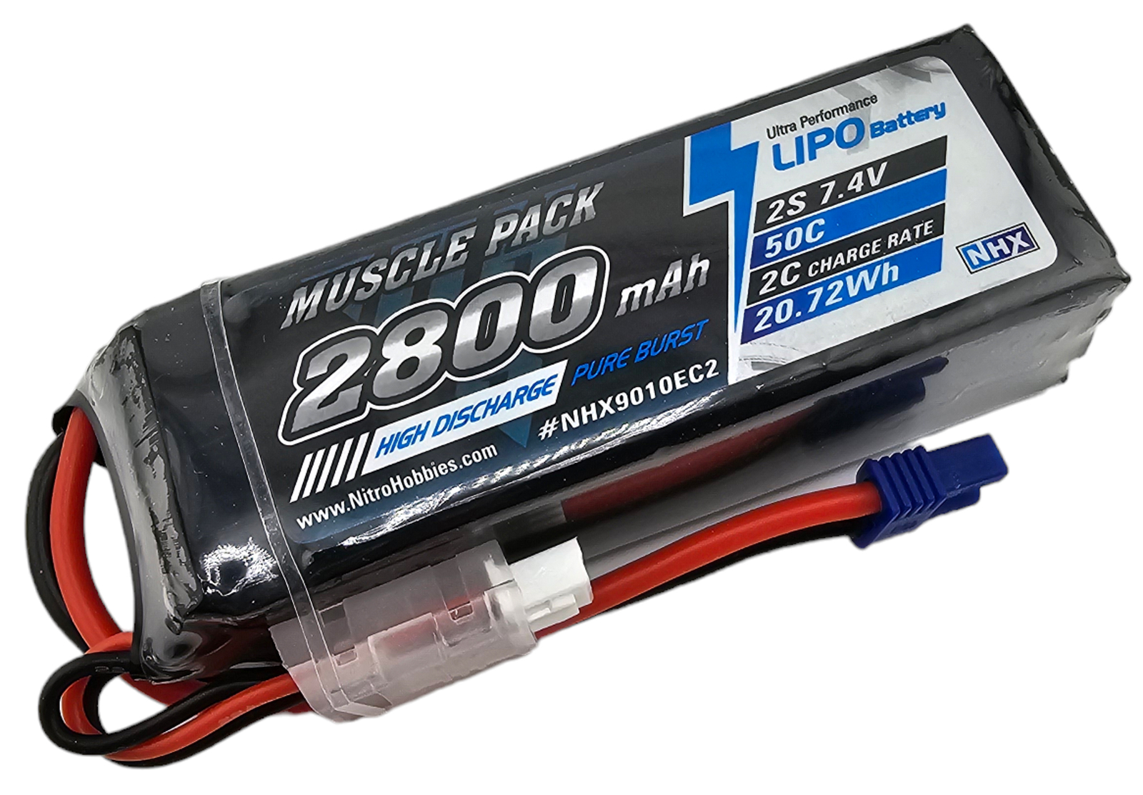 NHX RC Muscle Pack 2S 7.4V 2800mAh 50C Lipo Battery w/ EC2 IC2 1/12 Losi Nascar