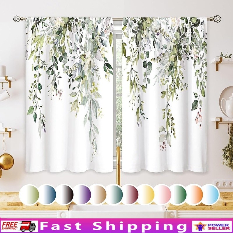 Leaf Kitchen Curtains Light Filtering Polyester Drapes Rustic Home Decor Panels