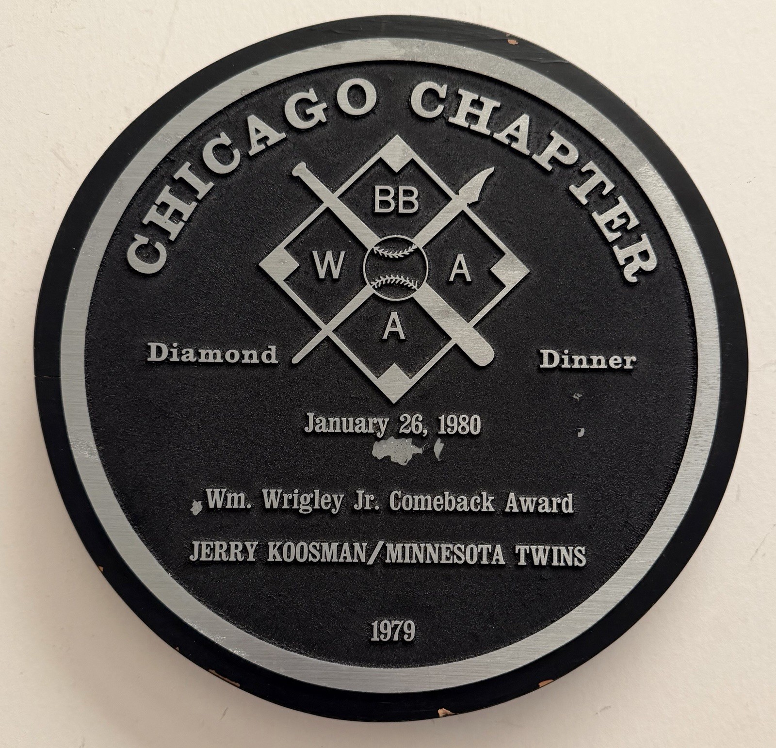 Jerry Koosman Personal Collection: 1979 Comeback Player of the Year Award w/ LOP