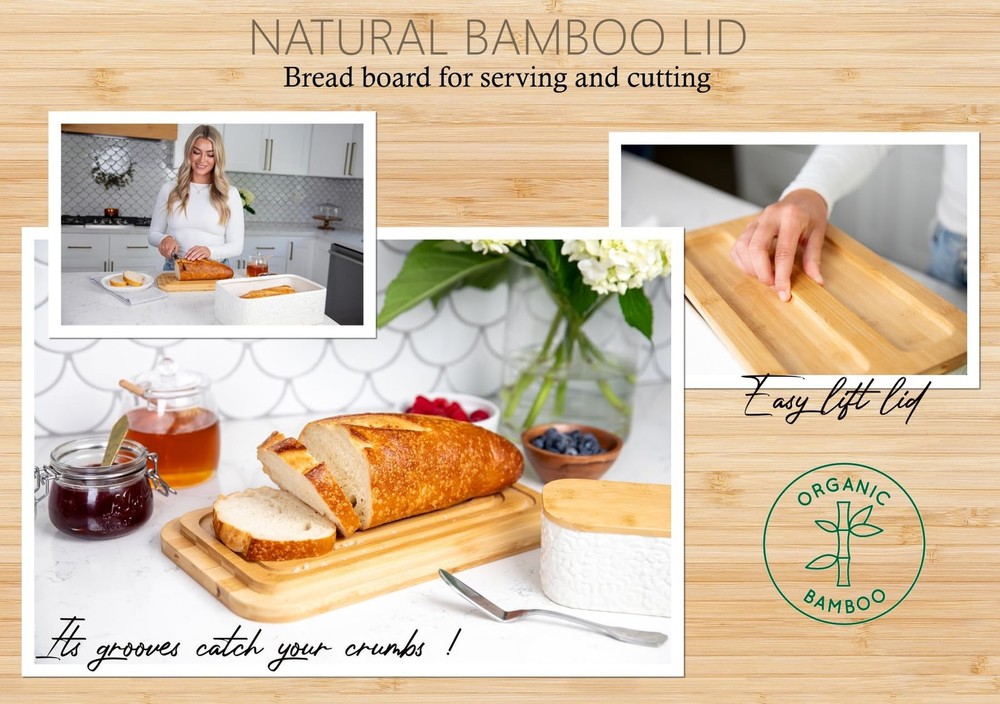 Engraved Ceramic Bread Box for Kitchen Countertop - Multipurpose Bread Storag...