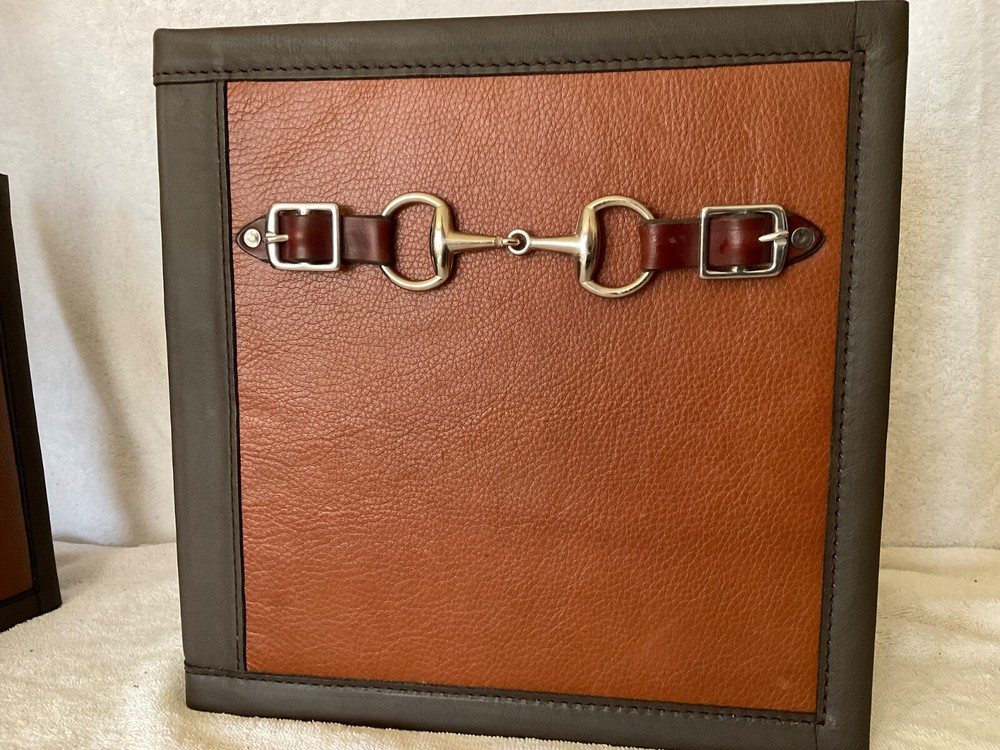 EQUINE SNAFFLE BIT 3 RING BINDER + 7 RING CHECKBOOK LEATHER OFFICE SET