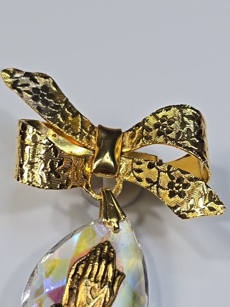 Prayer Hands Lapel Pin Bow With Dangling Charm