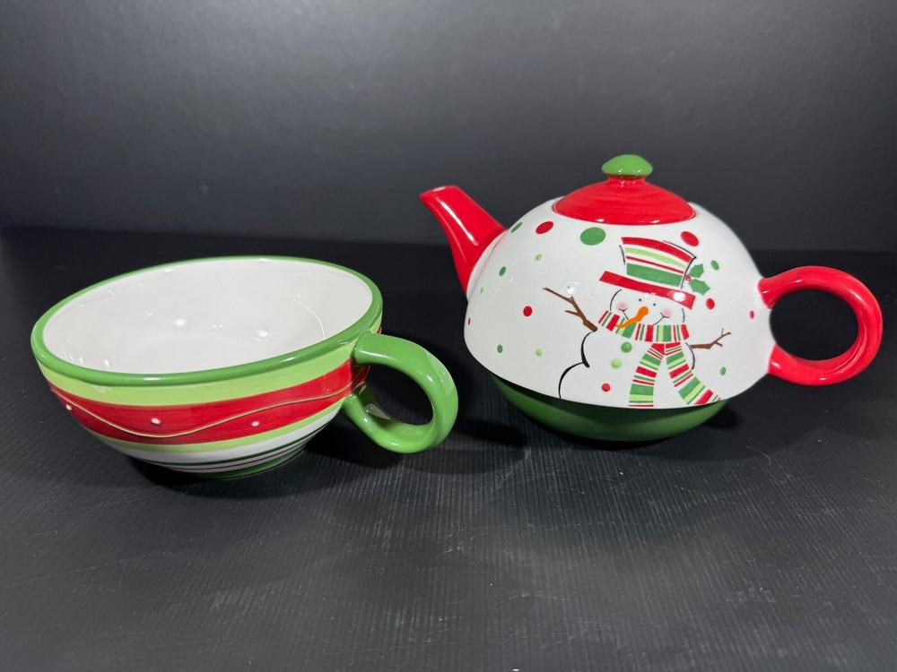 Ganz Stackable Holiday Snowman Teacup and Teapot