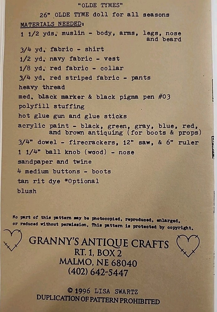 Granny's Antique Crafts Olde Tymes Santa Cloth Doll Pattern