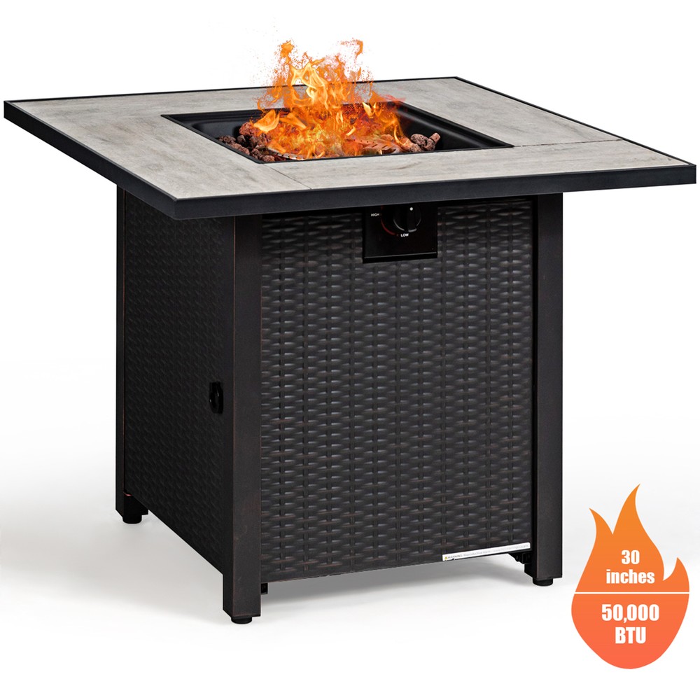 30" Gas Fire Table 50,000 BTU Square Propane Fire Pit Table Patio Yard