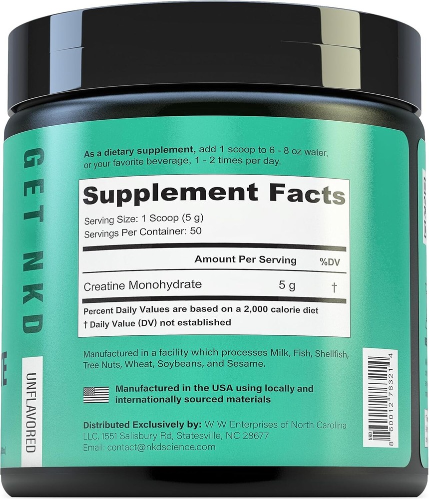 NKDScience Micronized Creatine Monohydrate - 5g per Serving - Unflavored 8.8 oz.