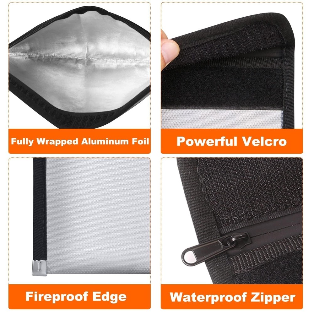 Small Fireproof Money Bag for Cash (8x5") - 2 Pack Basic, silver+black