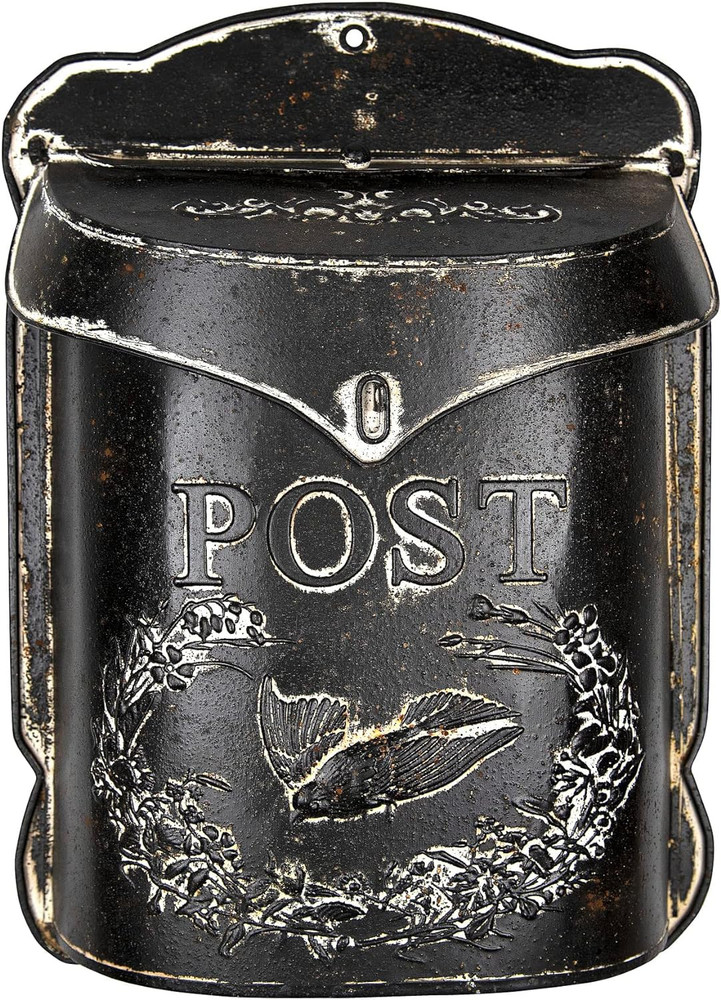 Black Embossed Tin Post Letter Box