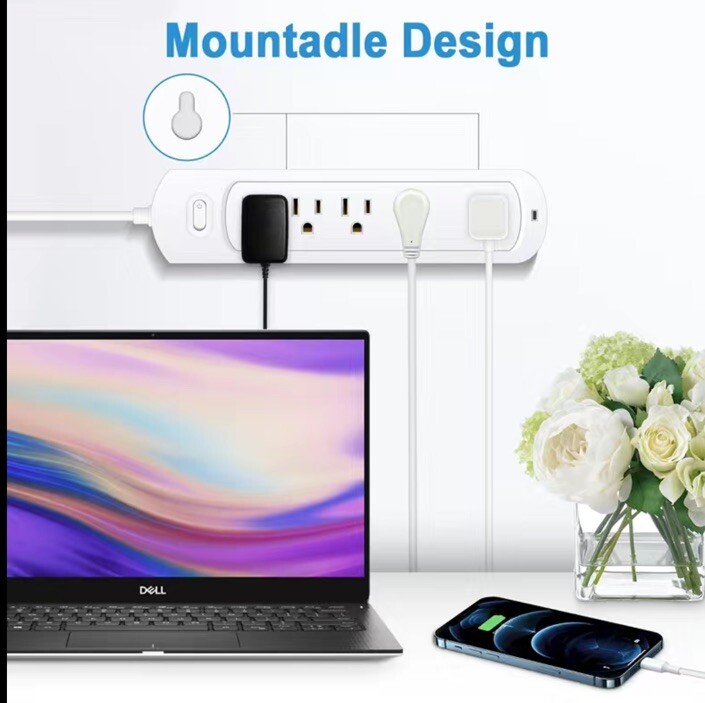 5 AC POWER OUTLET EXTENDER SURGE OVERLOAD PROTECTOR WHITE FLAT PLUG WITH SWITCH