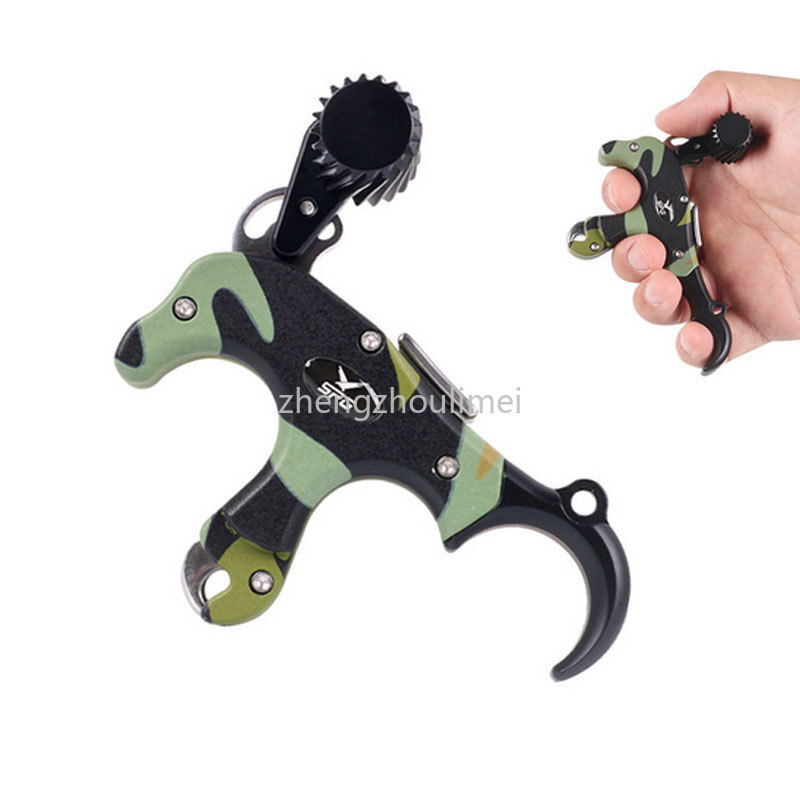 Adjustable 3 4 Finger Grip Archery Thumb Trigger Release compound Bow wrist rope