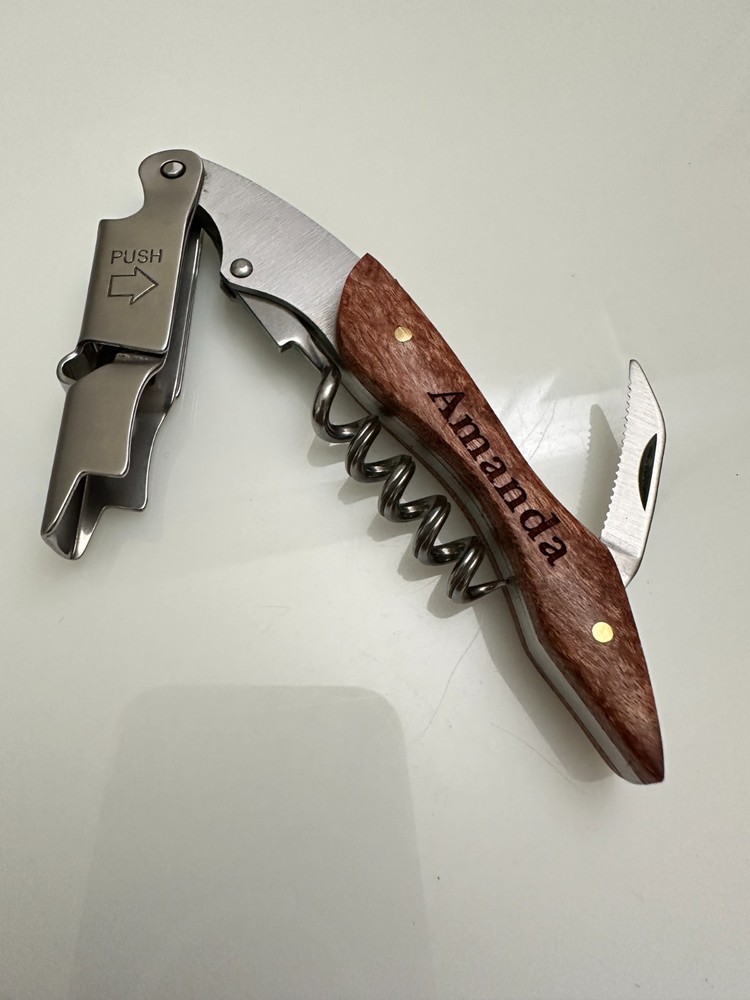 "AMANDA" Personalized Quality Wood Waiters Corkscrew Wine Opener