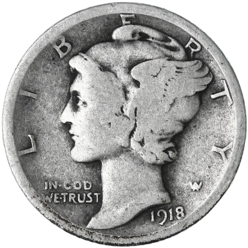 1918 D Mercury Dime 90% Silver Good GD