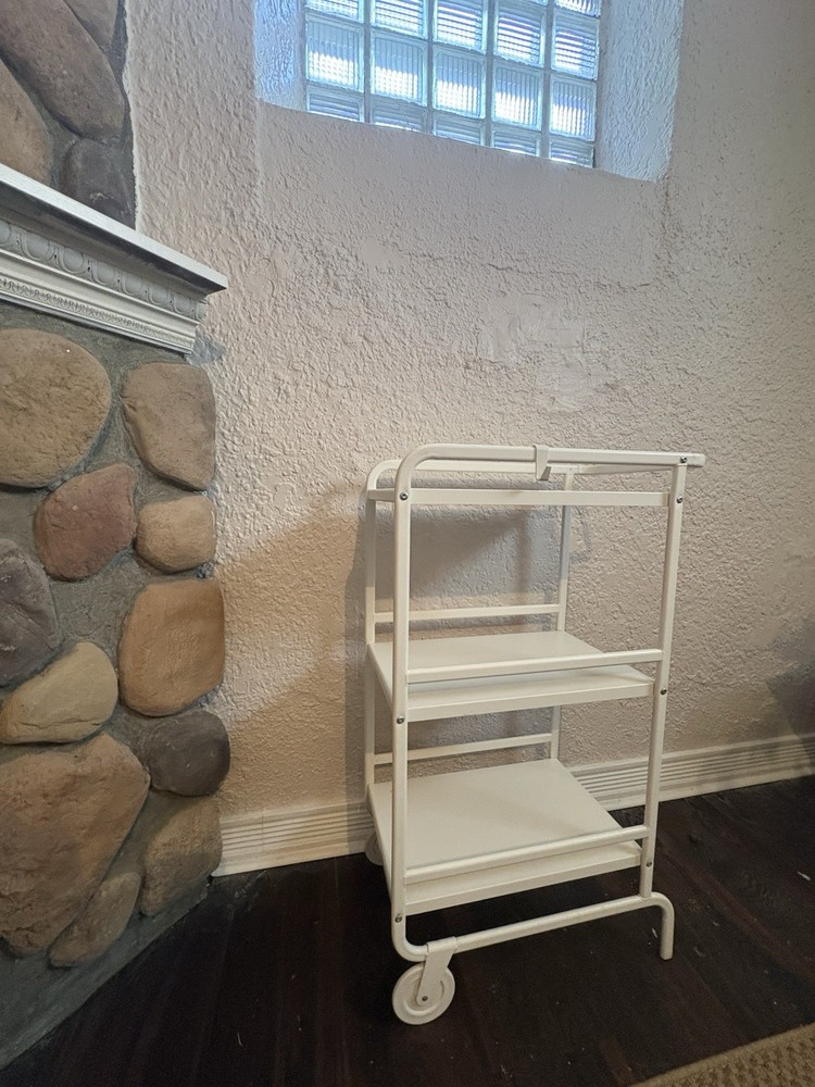 White Metal 3-Shelf Wheeled Rectangular Serving Cart for Dining Room Kitchen