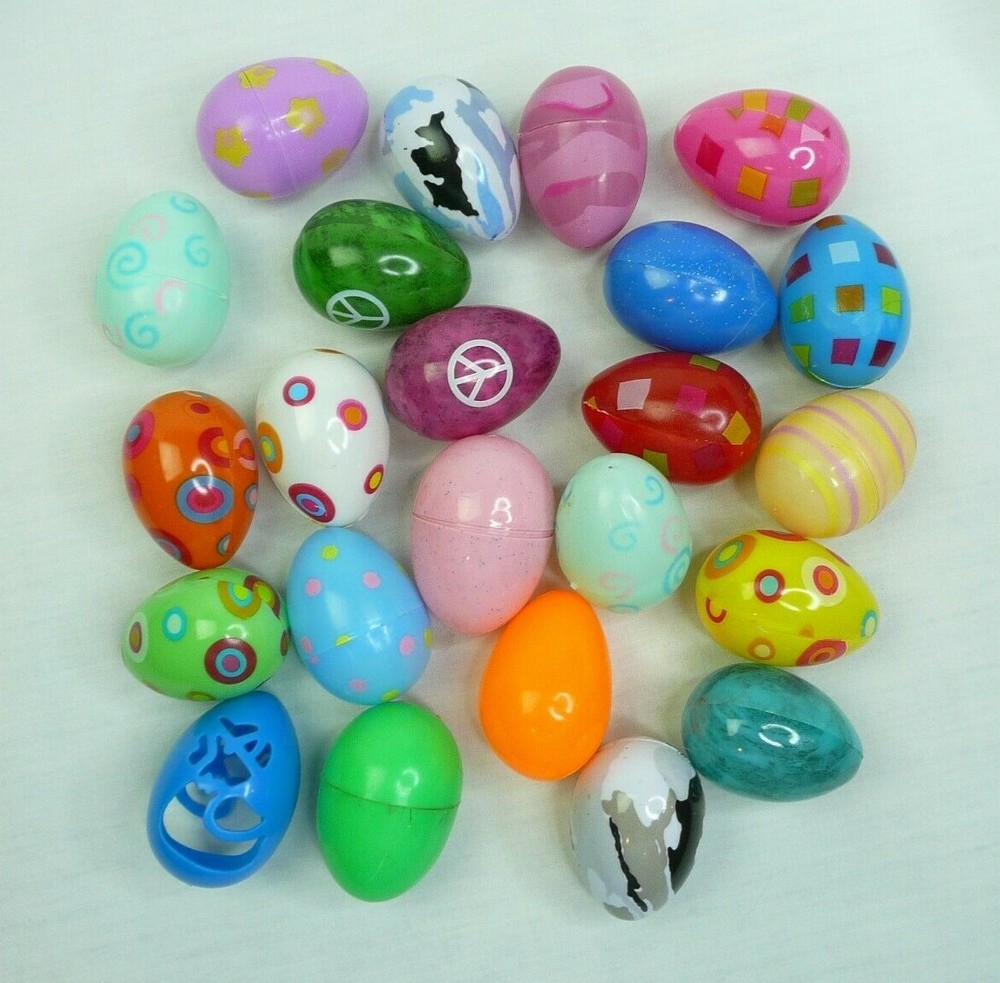 23 Small Plastic Empty Hollow Easter Eggs, 2.25" Long Easter Basket Designs Lot