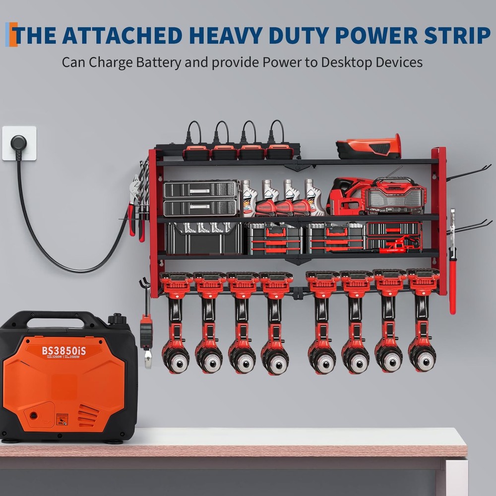 4-Layer Heavy Duty Power Tool Organizer Wall Mount Charging Station 240lbs Load