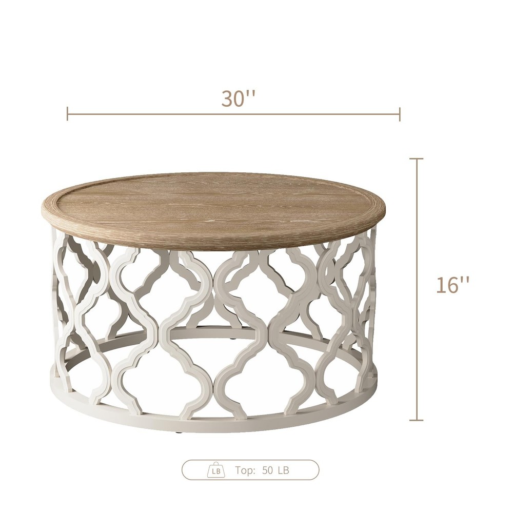 Create Farmhouse Elegance - Round Coffee Table with Distressed Tray Top