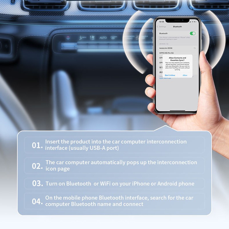2025 Upgrade Wireless CarPlay Adapter USB for Apple IOS, Samsung Android