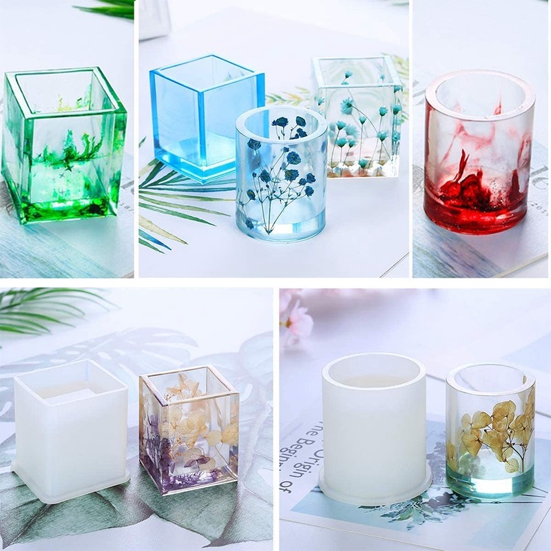 8Pcs Silicone Epoxy Resin Casting Art Molds Include Round, Square, Sphere,9941