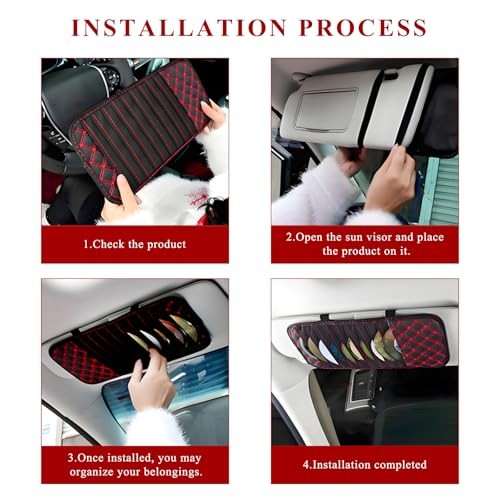 2 PCS Car CD Visor Storage Cases, Large Capacity Auto Sun Visor DVD Holder Red