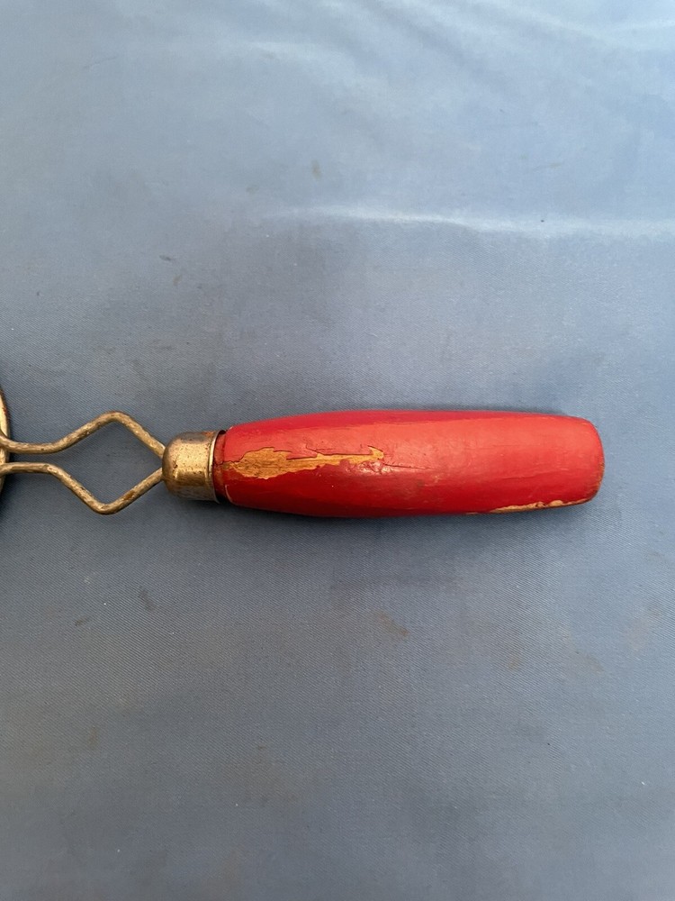 Vtg Primative Hand Strainer/ Red Wood Handle!