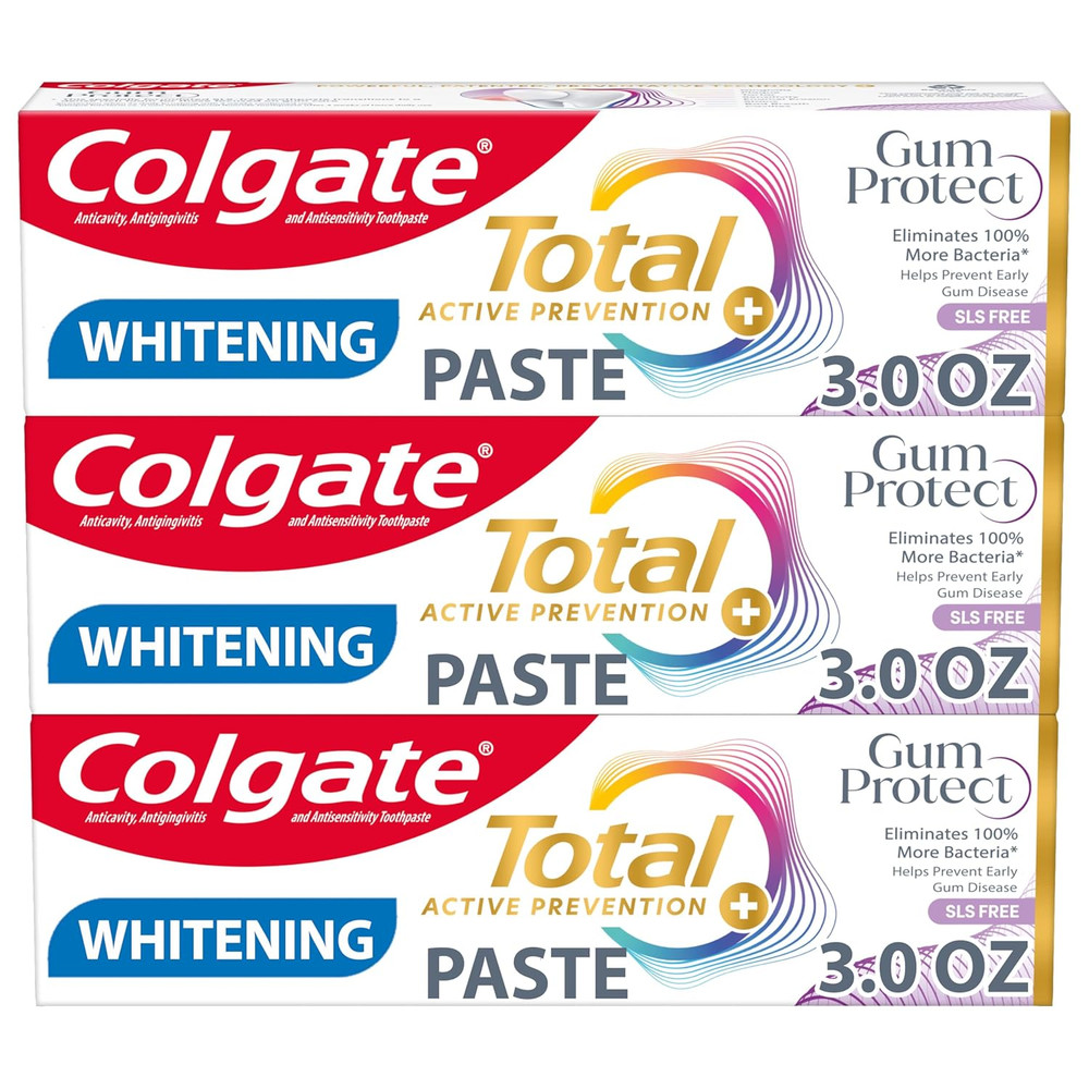 Total Active Prevention Gum Protect Whitening Toothpaste, 3 Pack, SLS Free Gingi