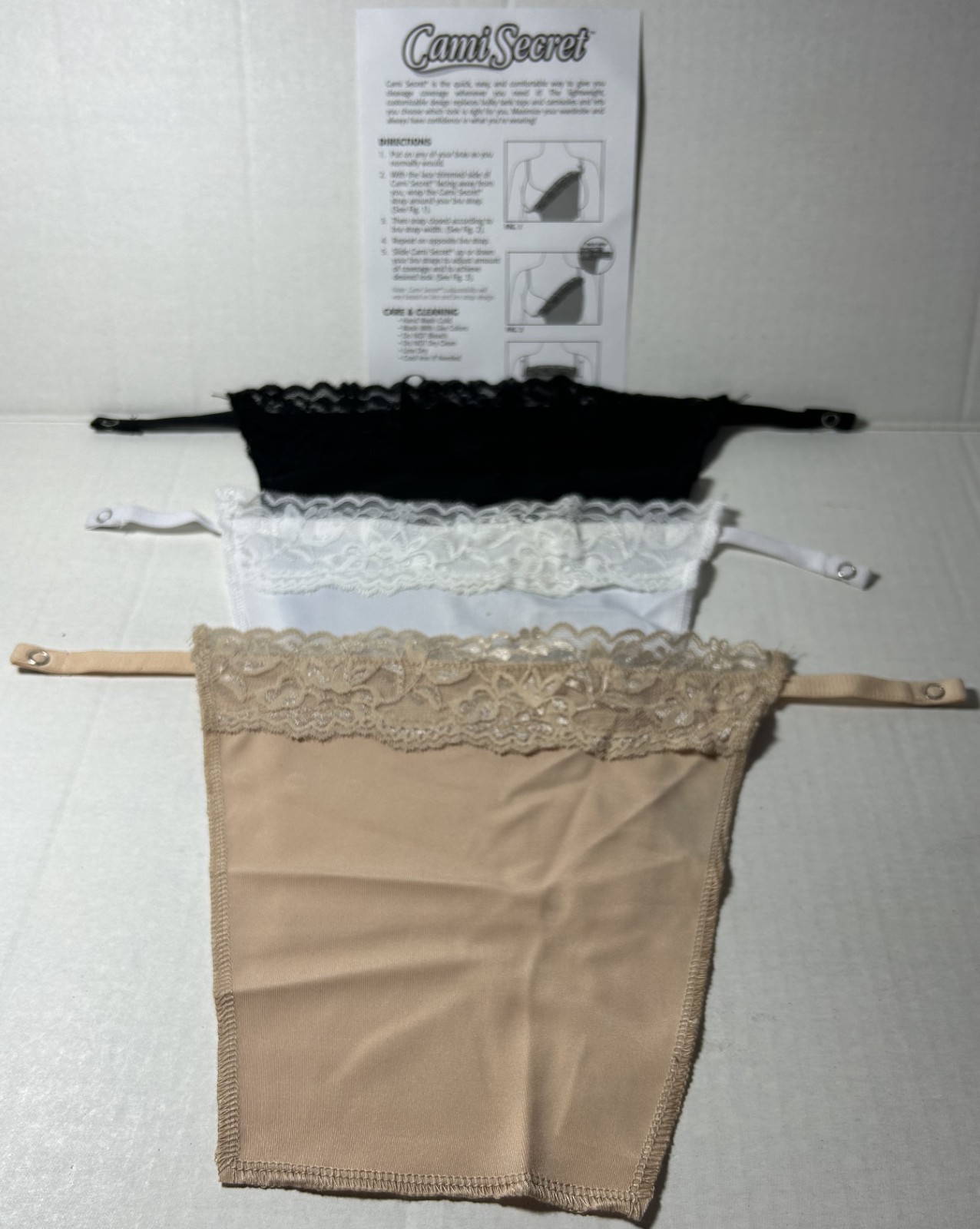 As seen on TV Cami Secret Clip on Camisoles White Black tan Adjustable One Size