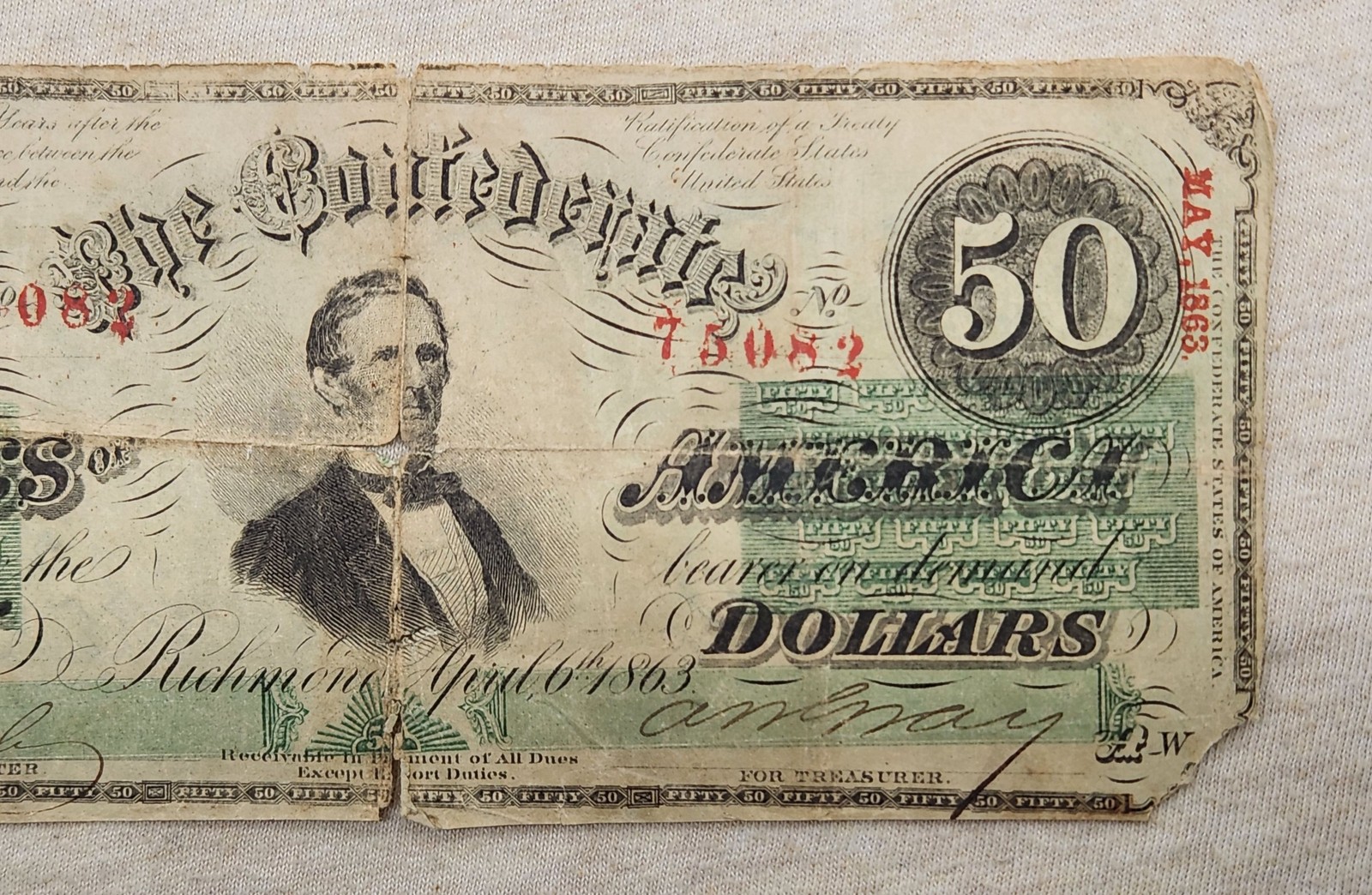 WPCoins ~ 1863 $50 Confederate Note T-57