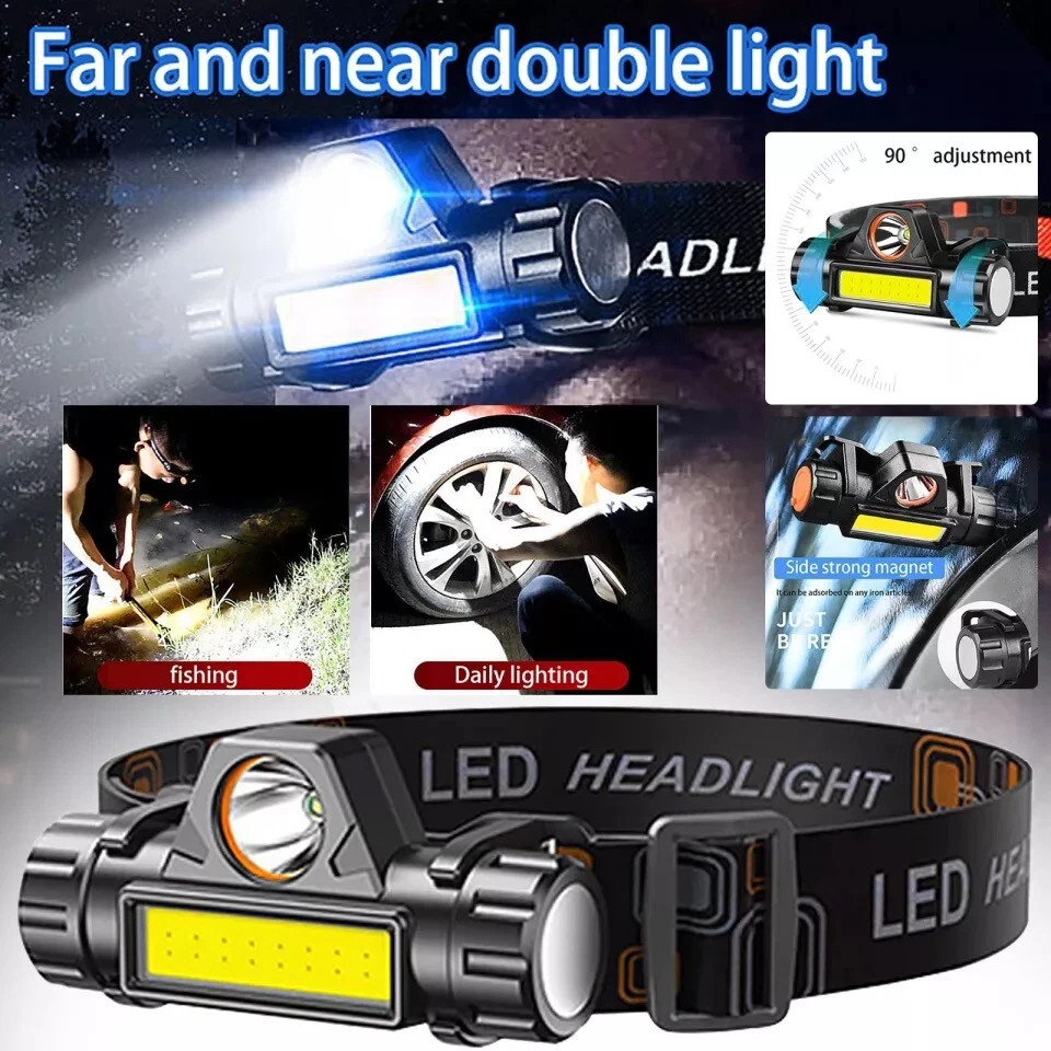 2 Pack LED Headlamp USB Rechargeable Waterproof Headlight Head Light Flashlight