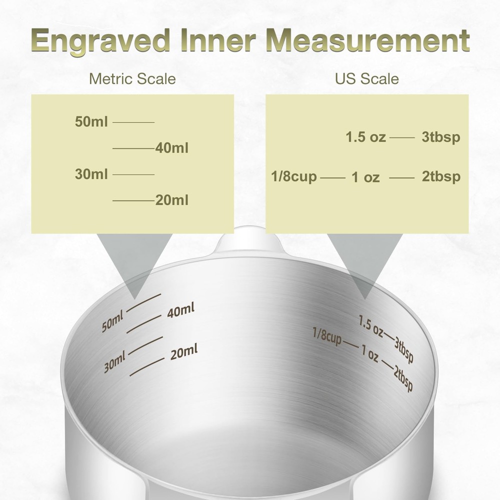 BERYLER 1PCS 1/4Cup (60ml, 2oz) Single Measuring Cup, Etched 1/4Cup, Silver