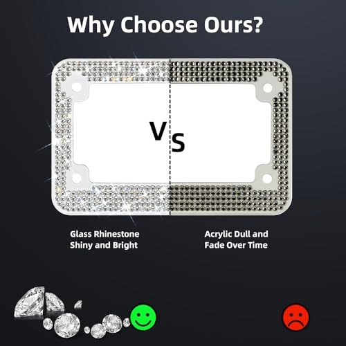 Motorcycle Bling License Plate Frames,Diamond Rhinestone Motorcycle White