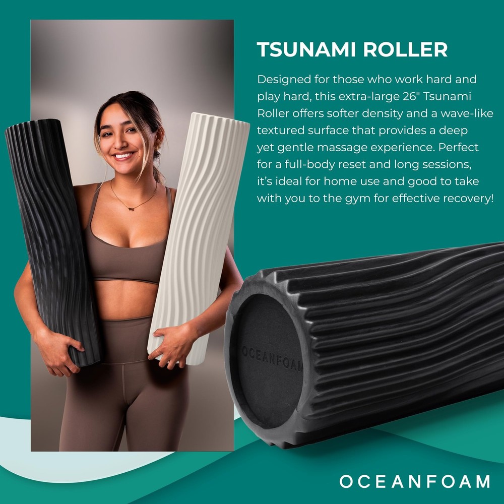 Tsunami Roller (Black & Charcoal Marbled) - Extra-Large, 26" x 5.9" - Soft, T...
