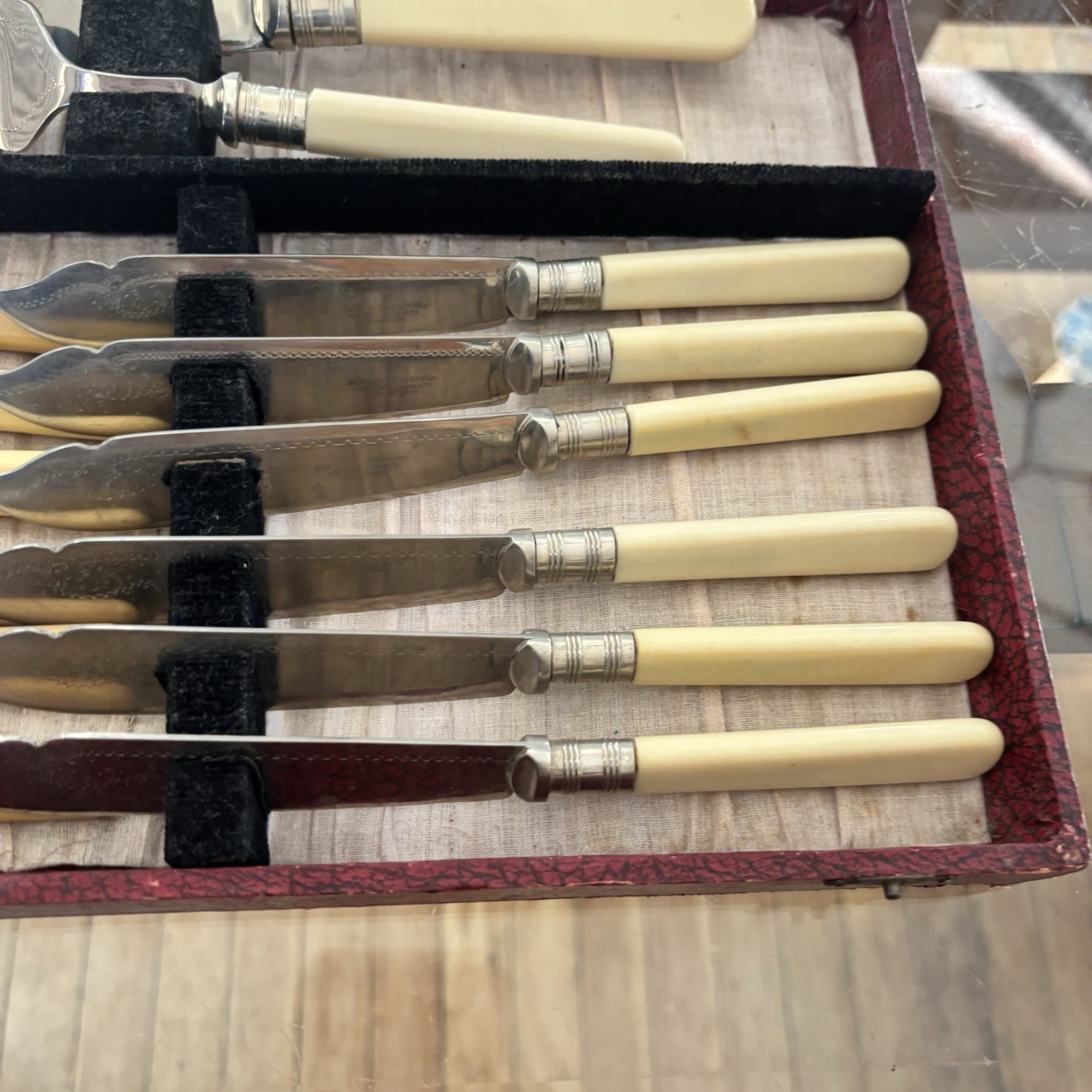 Sheffield Bakelite Stainless Steel 14 Piece Fork Knife Serving Set Original Case