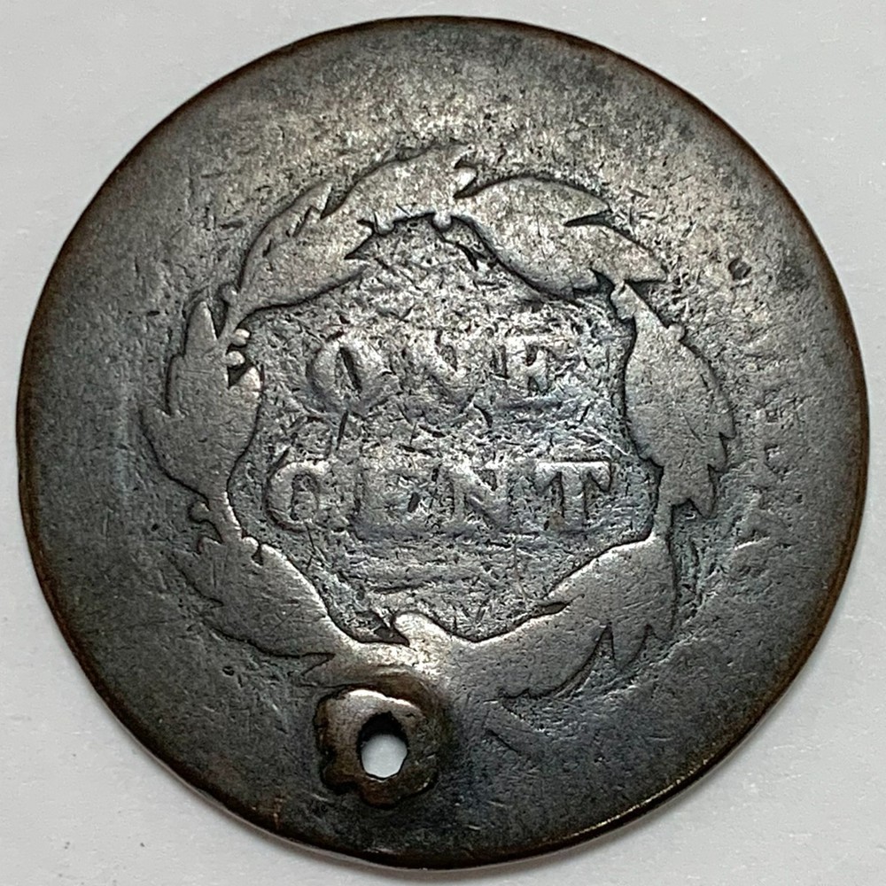 1823 1C Coronet Head Large Cent Key Date: Holed