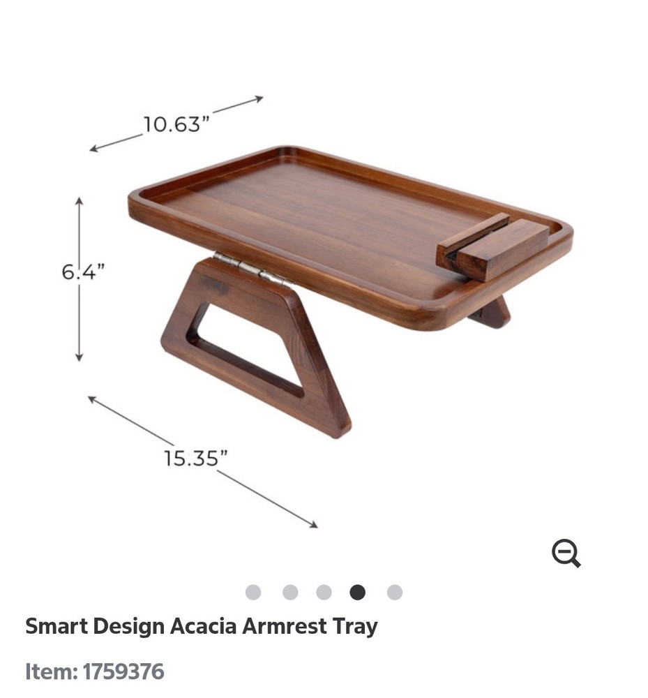 Smart Design Acacia Wood Armrest Tray Set, Medium Brown, Folding Device Holder