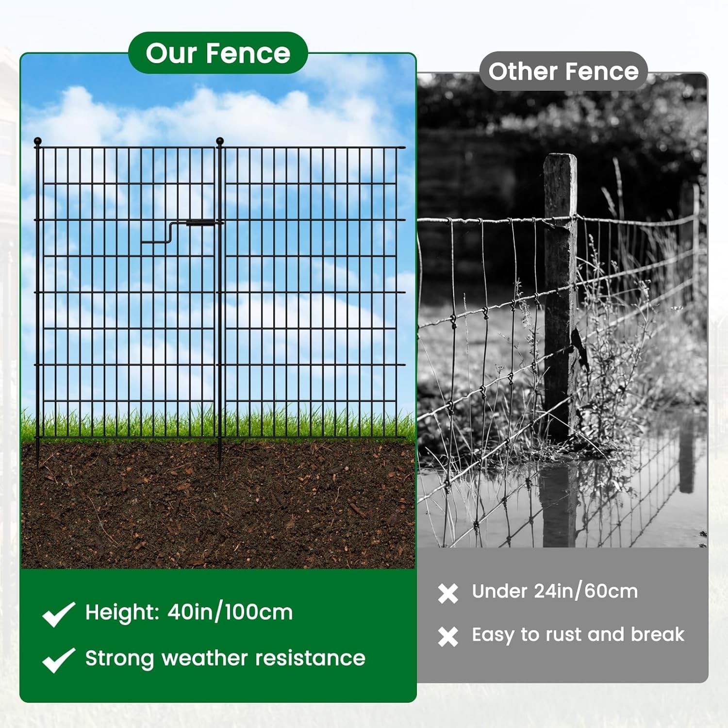 NAIZEA Garden Fence with Gate 7 Panels 13 Panels Animal Barrier No Dig Pet Fence