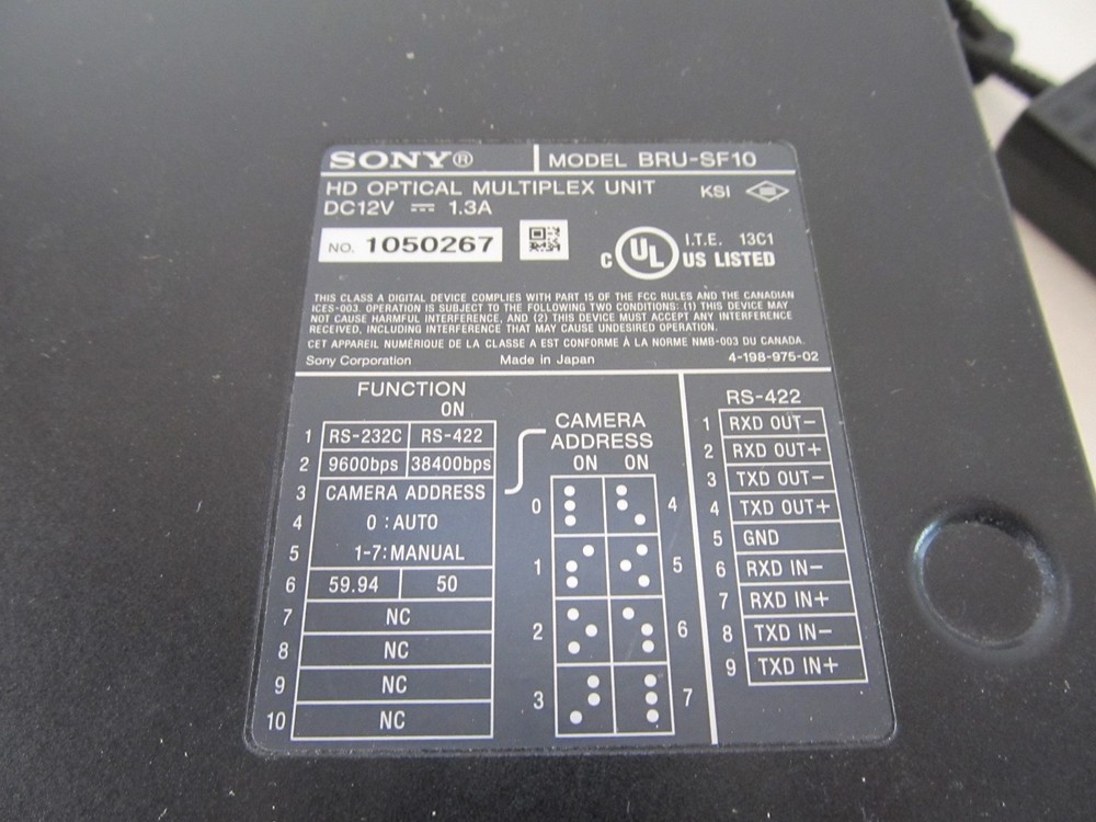 Sony BRU-SF10 HD Optical Multiplex Unit + Power Supply