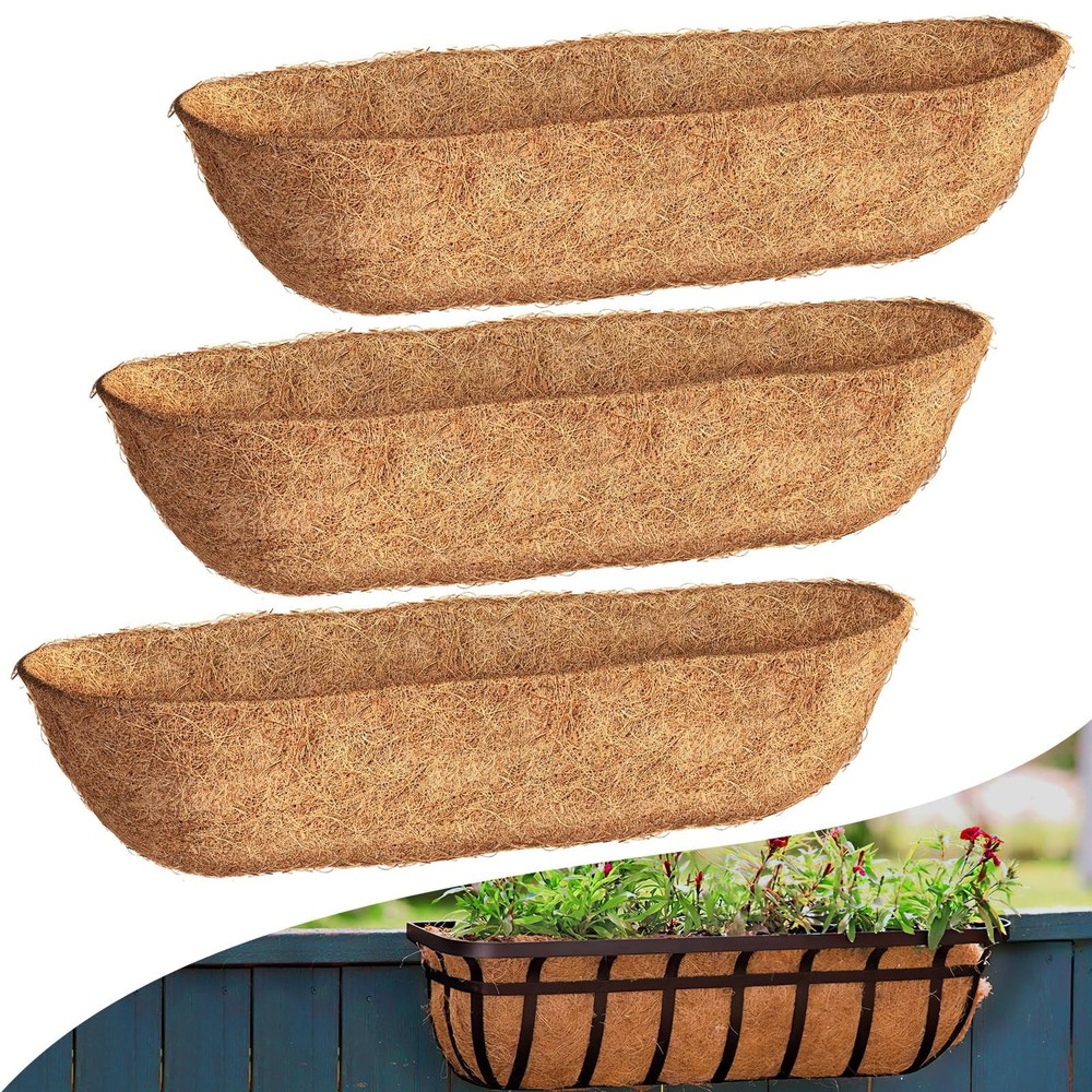 24 inch Coco Liners Trough 3 Pack for Window Boxes Planters, Coconut Husk for...
