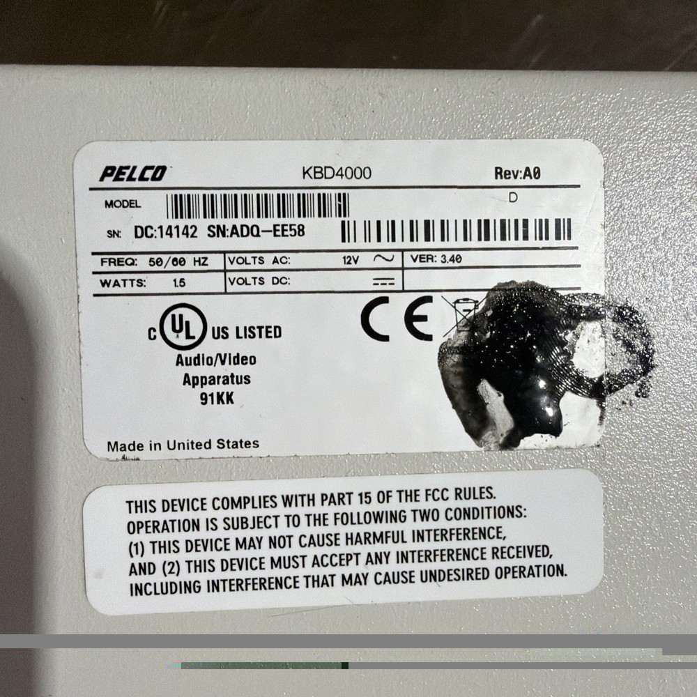 PELCO MULTIPLEXER KEYBOARD CONTROLLER, P/N KBD4000 WITH JOYSTICK.