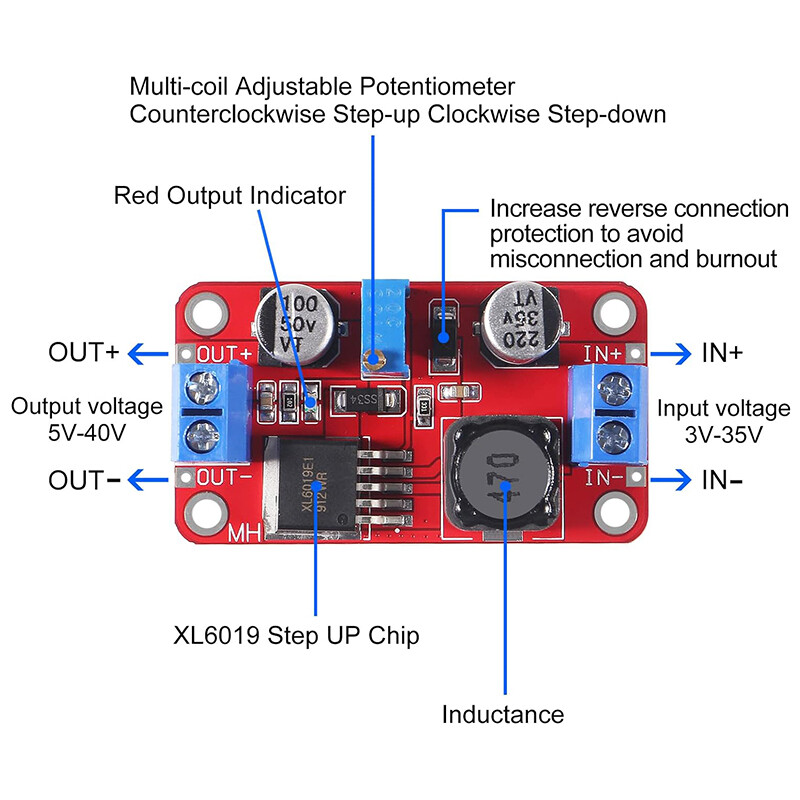 5x XL6019 Boost Converter 5A DC Voltage Step Up Module Over-Current Protection