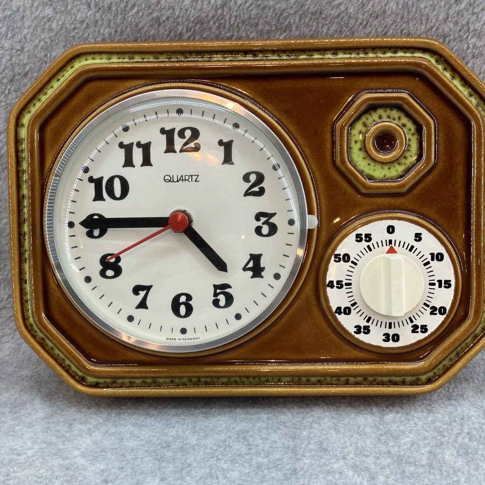 CERAMIC Top! Clock Vintage Quartz Kitchen Timer! 1960s Germany Please Read
