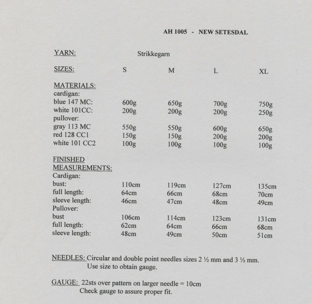Arnhild's Knitting Studio Norwegian Knitting Pattern AH-1005 New Setesdal