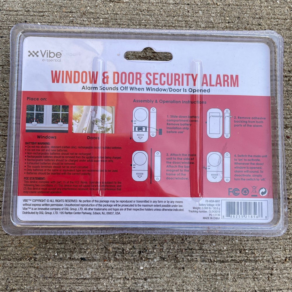 Vibe e-ssentials Window & Door Security Alarm Simple Install 2-pack New Sealed