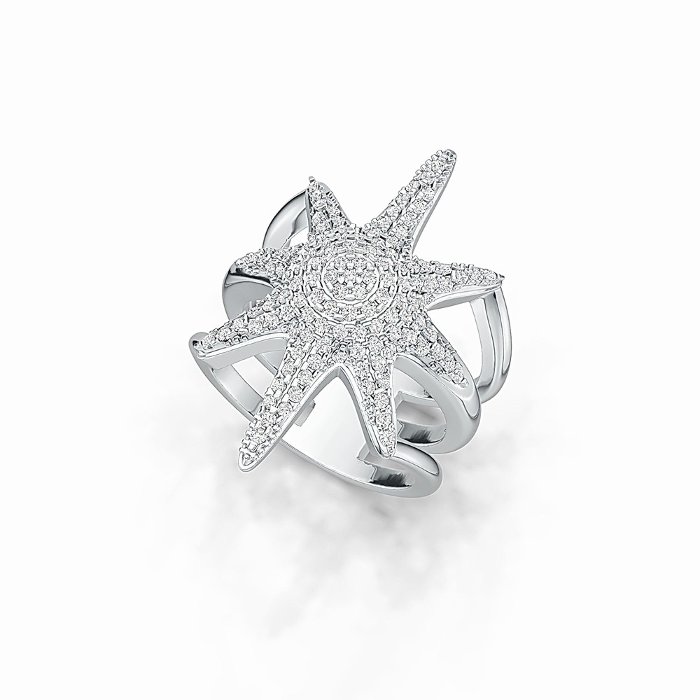 Sterling Silver Ring Starbust Theme With White Topaz or Moissanite
