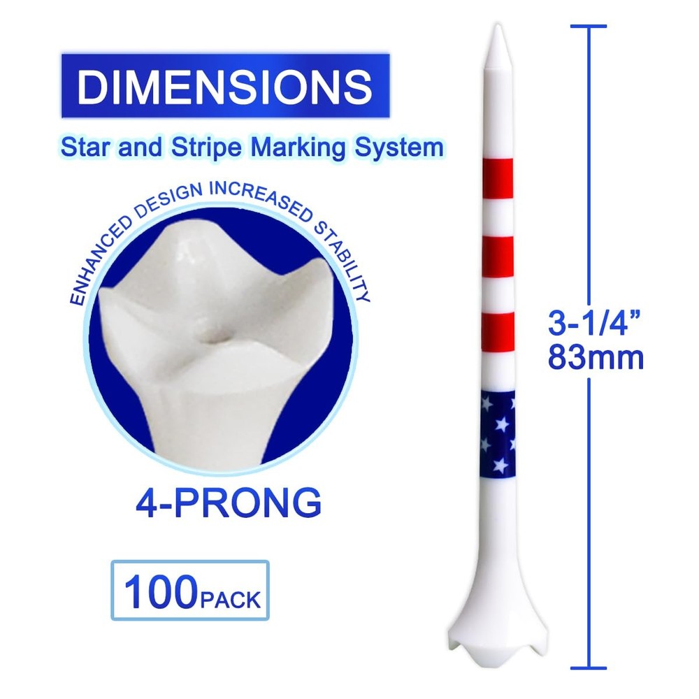 Golf Tees Professional Plastic 3-1/4" - 100 White & Blue & Red