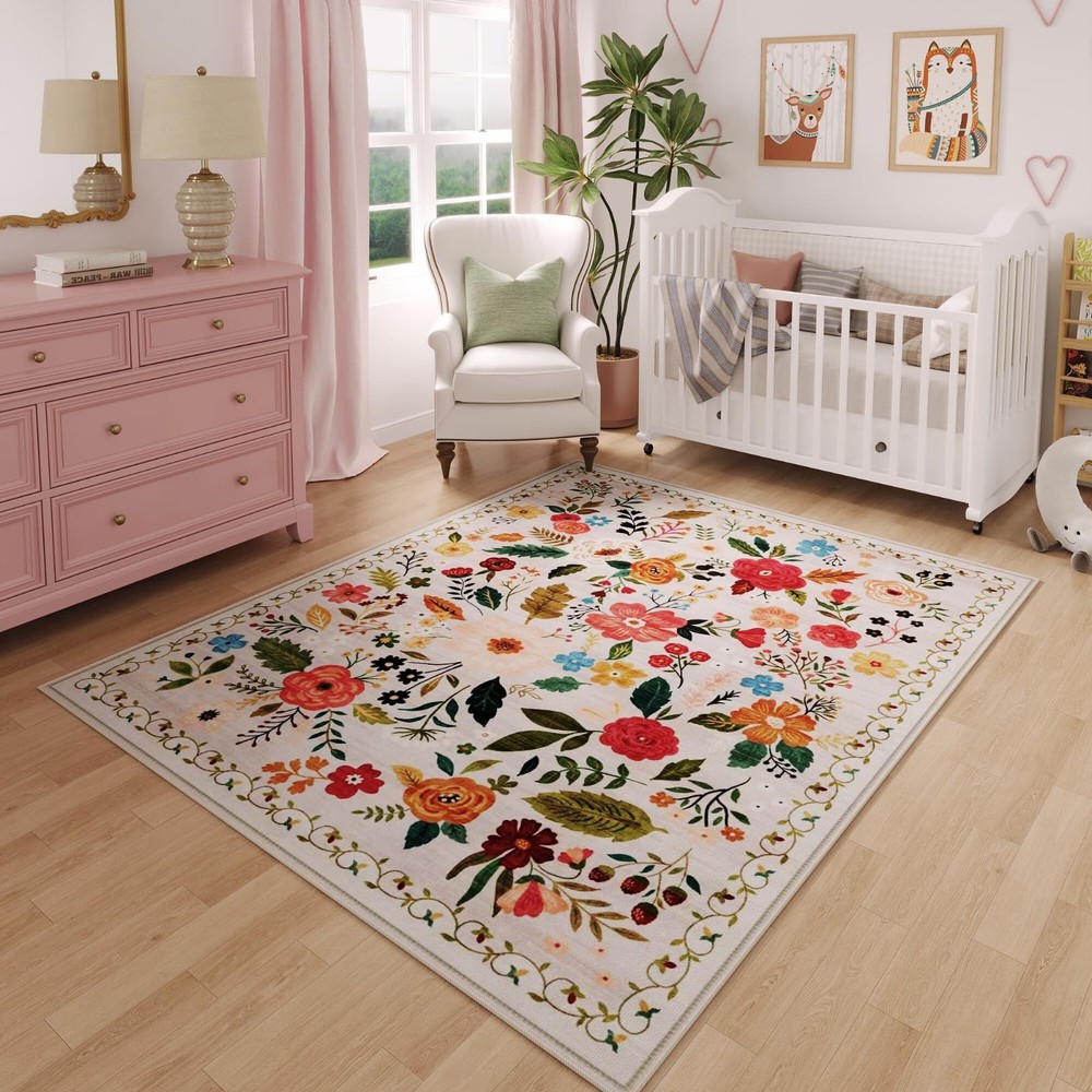 Rugcomf Area Rug 4x6 Washable Boho Rugs Non 4' x 6' (Rectangular), Beige