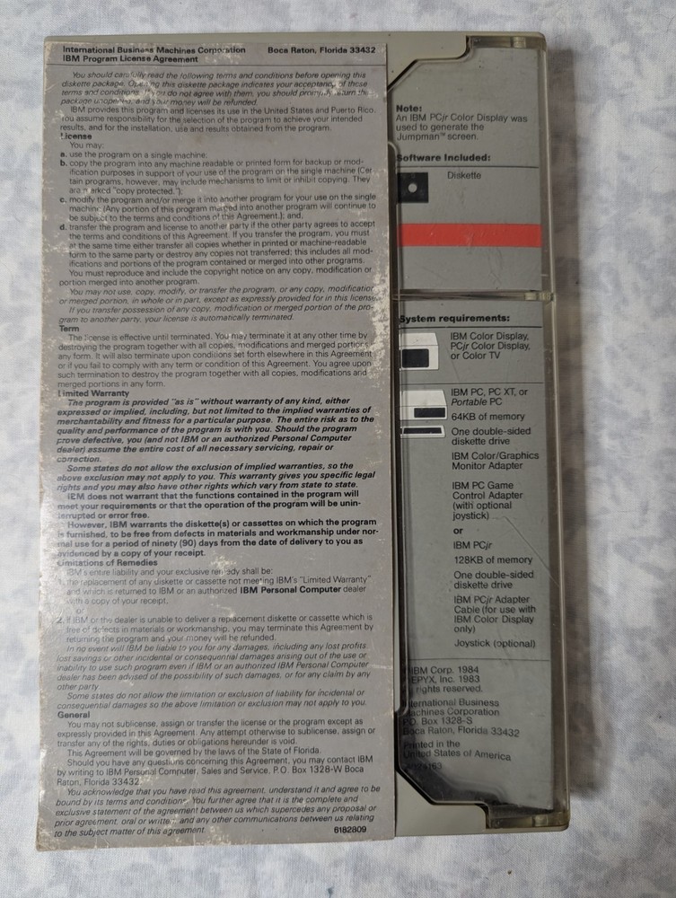 IBM Game Jumpman Vintage Case Manual Floppy Disk
