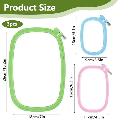 3 Pack 3 Size Square Embroidery Hoops, Plastic Cross Stitch Hoop, Rectangular
