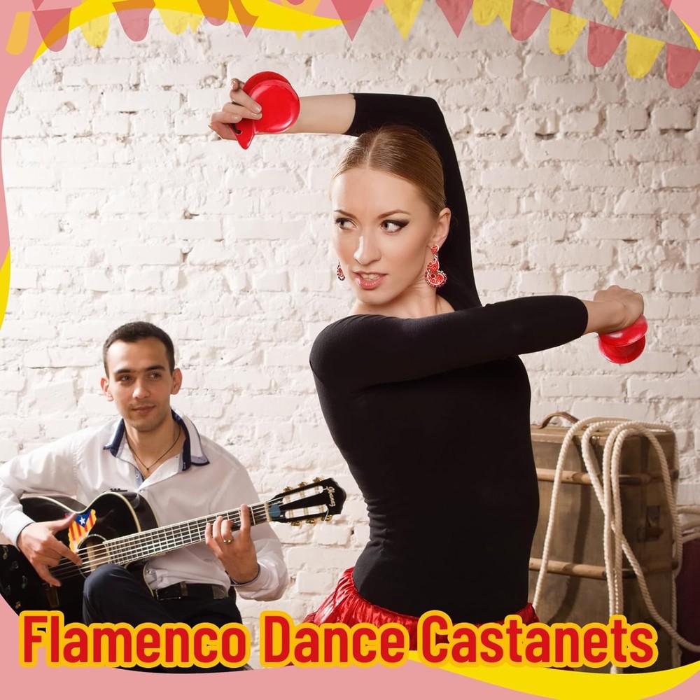 Flamenco Castanets Wood Red 2 Pack with String
