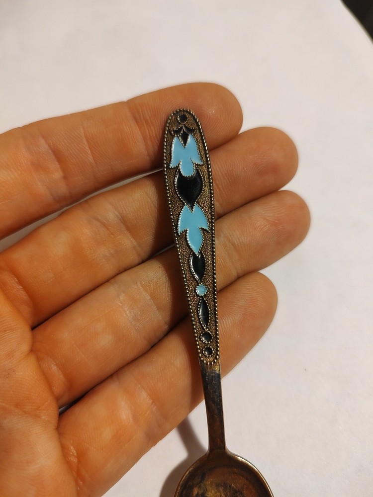 Antique Russian Enamel Silver Spoon with Soviet Hallmarks 875